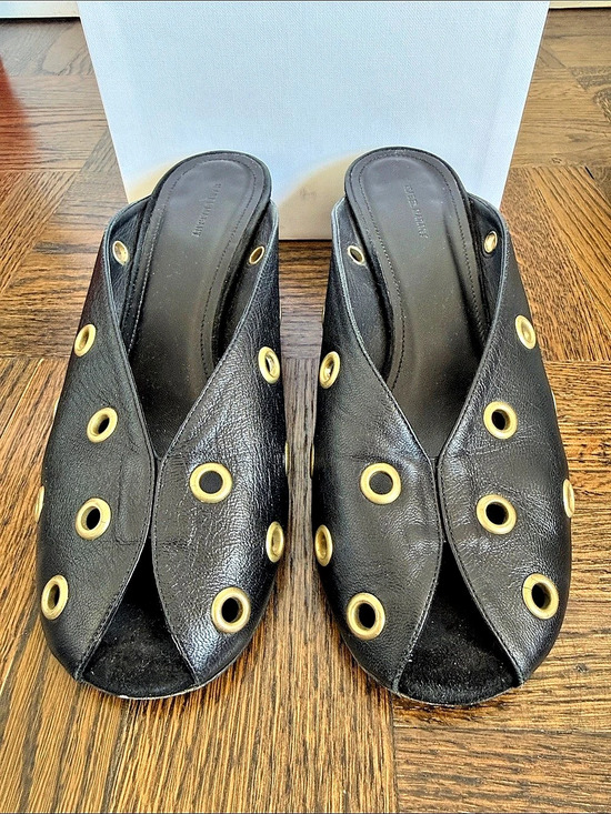 Isabel Marant Shoes - Isabel Marant gold Eyelet block heel black mule 38